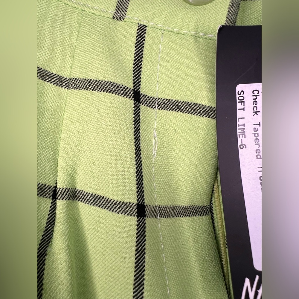 Nasty Gal Lime Green Checkered Trousers NWT High Waist Straight Leg Pants - Picture 6 of 12